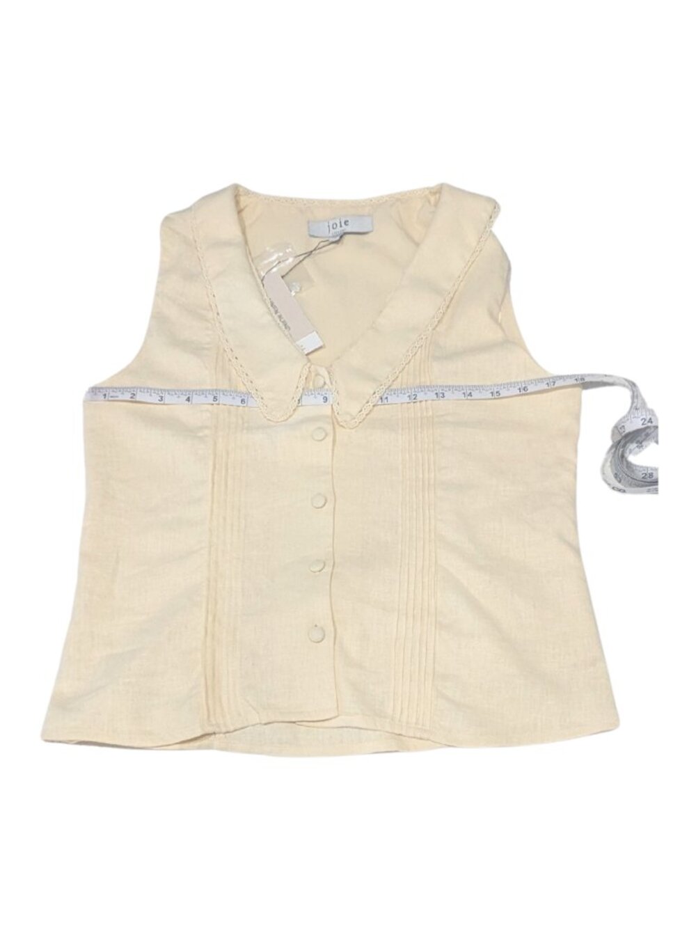 Joie Yellow Linen Blend Vest Top Lace Trim Pointed Collar S NWT - Picture 10 of 11